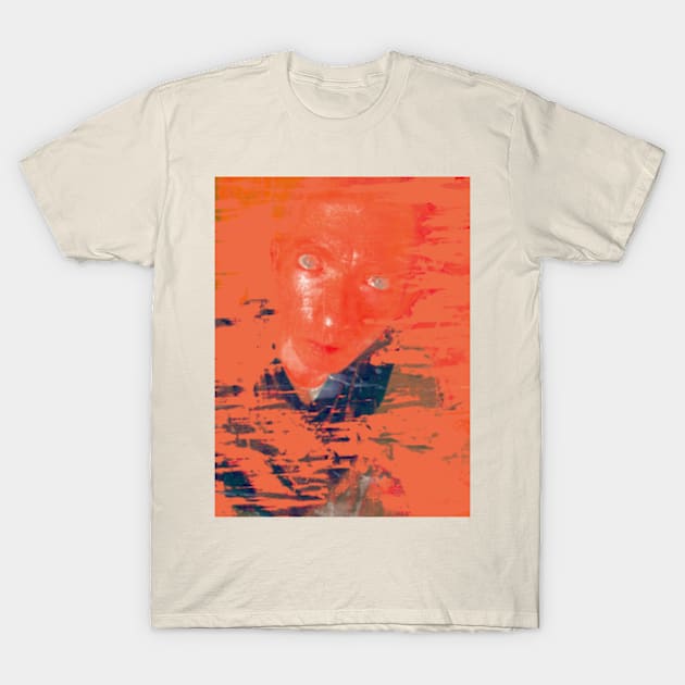 Portrait, digital collage and special processing. Man looking on us. Eyes. Smudged shapes. Orange and aquamarine. T-Shirt by 234TeeUser234